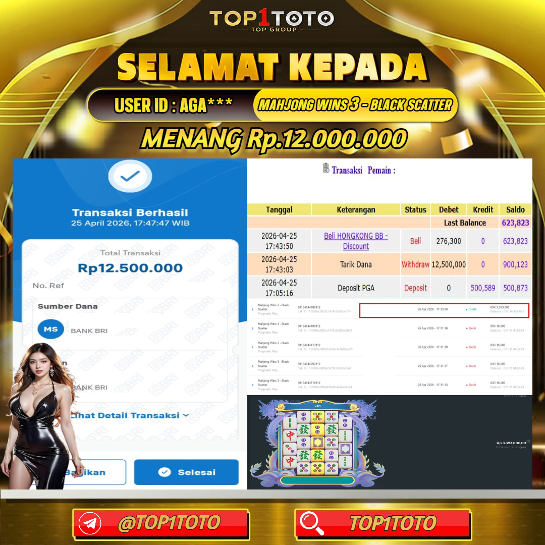TOP1TOTO JACKPOT SLOT MAHJONG WINS 3 - BLACK SCATTER Rp.12.000.000 - LUNAS USER ID : AGA***